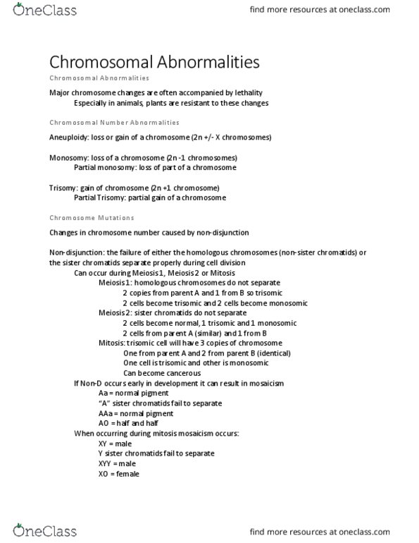 BSC 219 Lecture Notes - Lecture 19: Sister Chromatids, Monosomy, Gynandromorphism thumbnail
