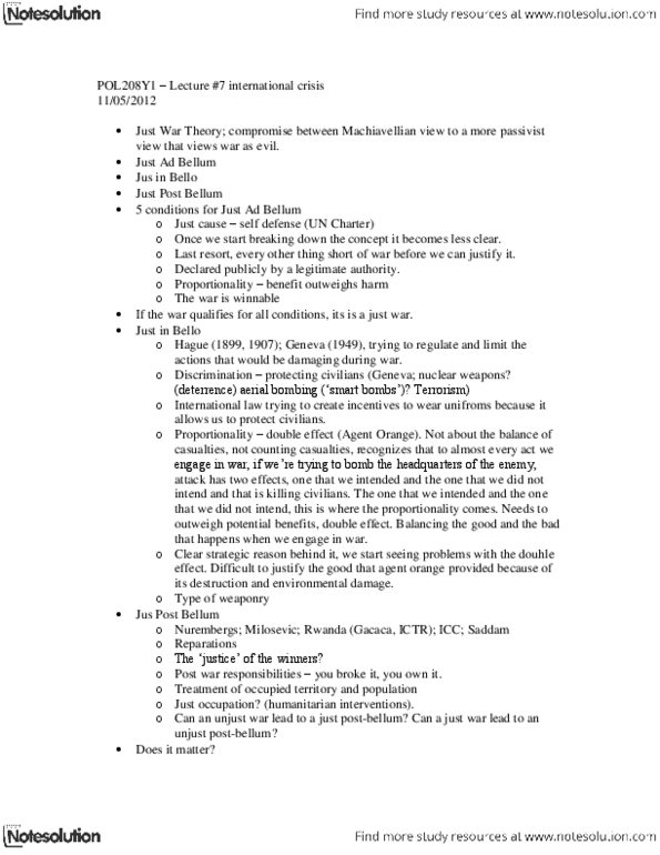 POL208Y1 Lecture Notes - Reconstruction Era, Just War Theory, Crisis Management thumbnail