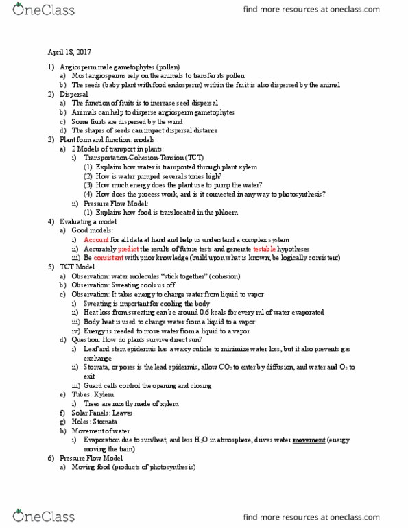 BIO 201 Lecture Notes - Lecture 21: Xylem, Flowering Plant, Consistency thumbnail