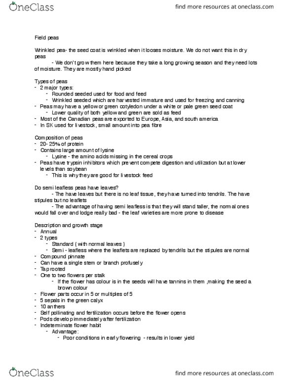 PLSC 201 Lecture Notes - Lecture 3: Snack, Pea, Trypsin Inhibitor thumbnail