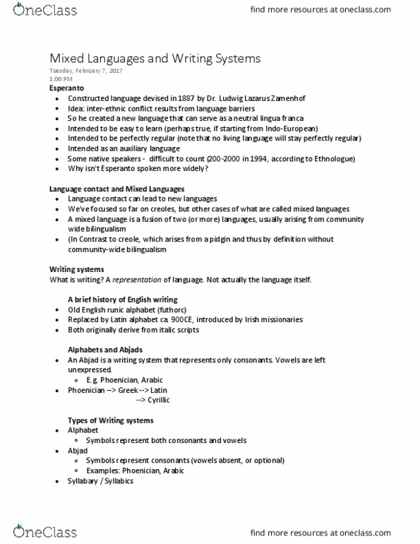 LLCU 110 Lecture Notes - Lecture 9: Runes, Abjad, Mixed Language thumbnail