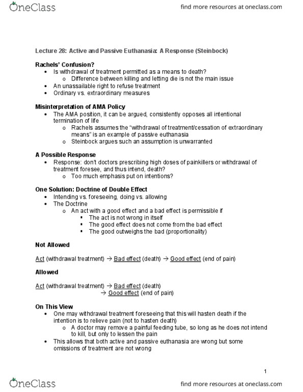 PHIL 259 Lecture Notes - Lecture 28: Extraordinary Measures, Principle Of Double Effect, Negative And Positive Rights thumbnail