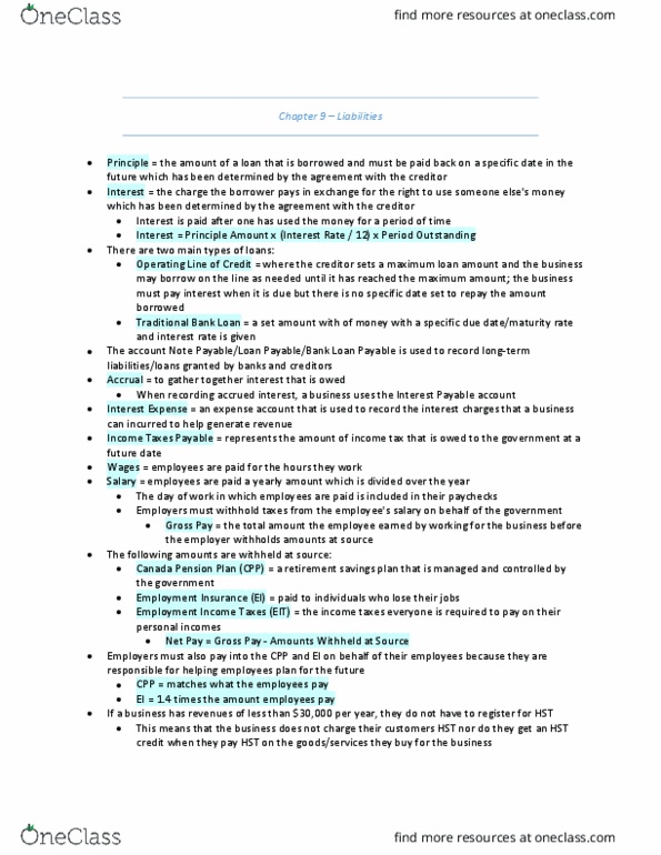 ACC 100 Chapter Notes - Chapter 9: Canada Pension Plan, Accrual, Accrued Interest thumbnail