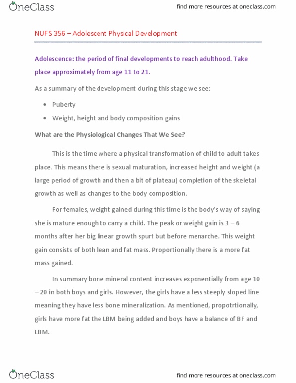 NU FS356 Chapter Notes - Chapter Article for L16: Leptin, Menarche, Bone Mineral thumbnail