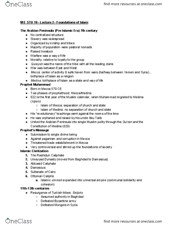 M E STU 10 Lecture Notes - Lecture 2: Ancient Greek Philosophy, Salah, Sharia thumbnail