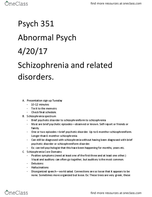 PSY 351 Lecture Notes - Lecture 4: Psych, Catatonia, Group Psychotherapy thumbnail