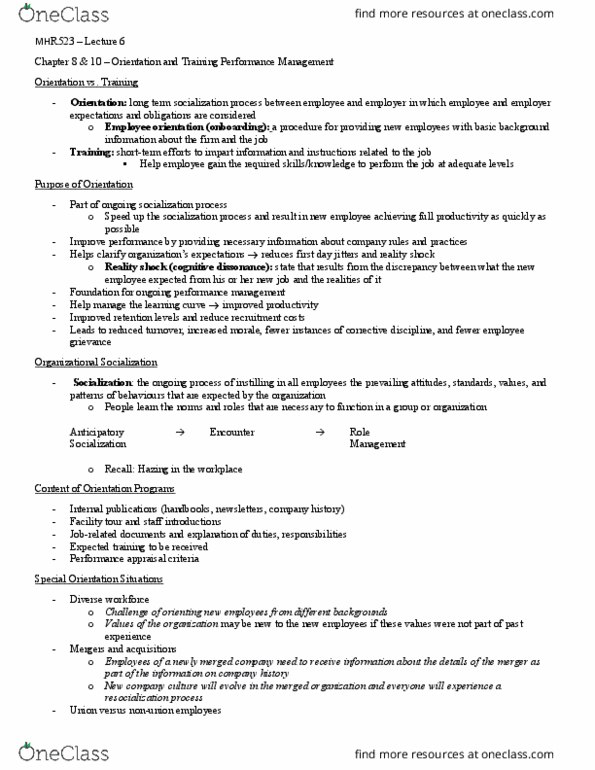 MHR 523 Chapter Notes - Chapter 8-10: Cognitive Dissonance, Central Tendency, Instructional Design thumbnail