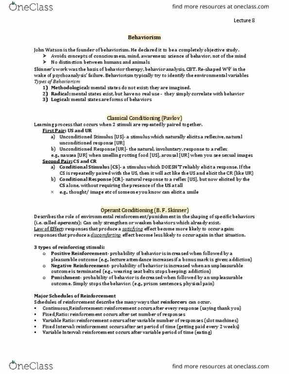 NEW232Y1 Lecture Notes - Lecture 8: Classical Conditioning, Goal Setting, Posttraumatic Stress Disorder thumbnail