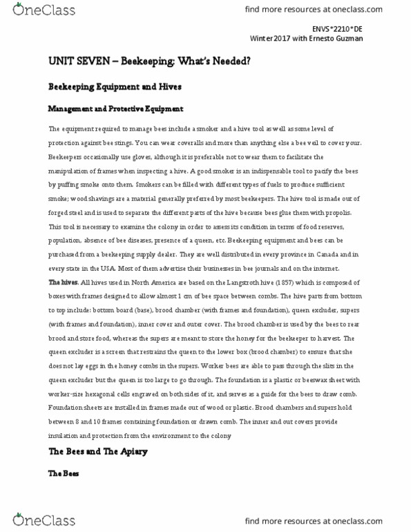 ENVS 2210 Lecture Notes - Lecture 7: The Hives, Queen Excluder, Propolis thumbnail