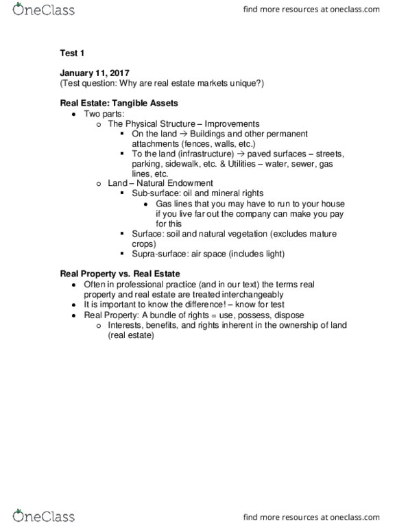 REAL 4000 Lecture Notes - Lecture 1: Title Insurance, Adverse Possession, Systematic Risk thumbnail