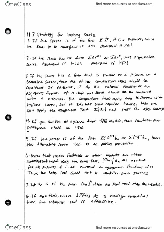 MA 16200 Chapter Notes - Chapter 11.7: Ratio Test thumbnail