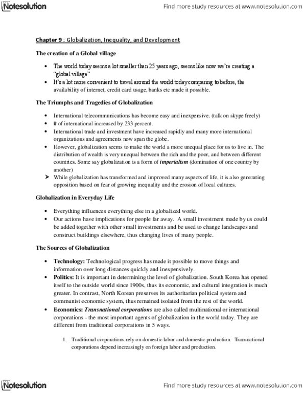 SOCA02H3 Lecture Notes - International Inequality, Glocalization, Anti-Globalization Movement thumbnail