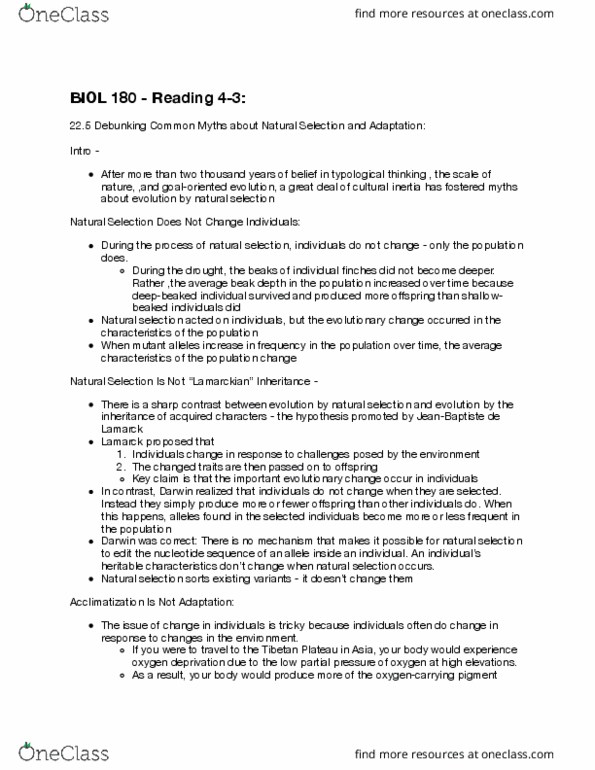 BIOL 180 Chapter Notes - Chapter 4: Mountaineering, Lythrum Salicaria, Pleiotropy thumbnail