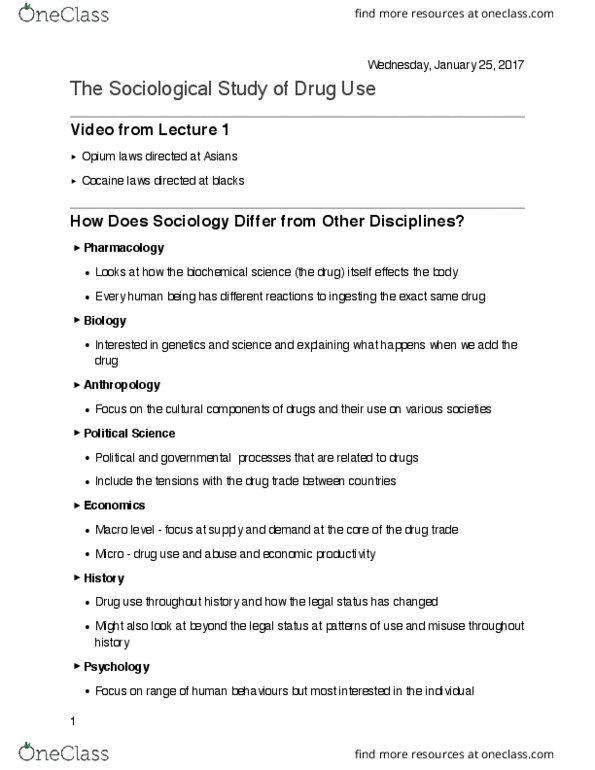 Sociology 3312A/B Lecture Notes - Lecture 2: Drug Interaction thumbnail