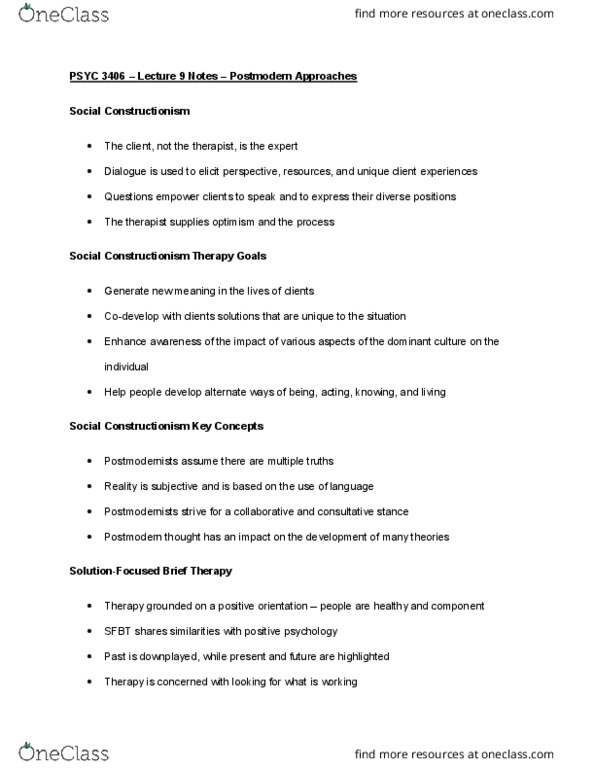 PSYC 3406 Lecture Notes - Lecture 9: Co-Creation, Therapeutic Relationship, Externalization thumbnail