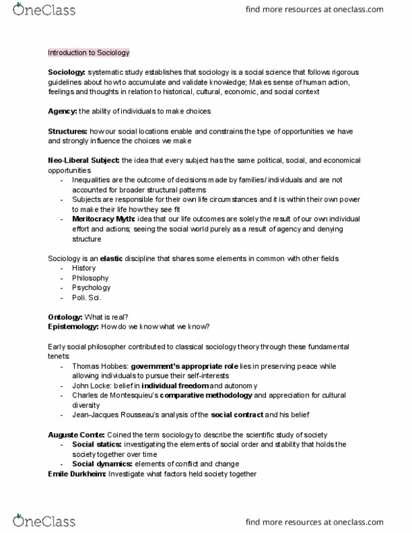 SOC101Y1 Chapter Notes - Chapter stand alone chapter: Georg Simmel, Auguste Comte, Sociology thumbnail
