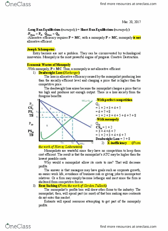 ECON101 Lecture Notes - Lecture 24: Gordon Tullock, Joseph Schumpeter, Resale Price Maintenance thumbnail