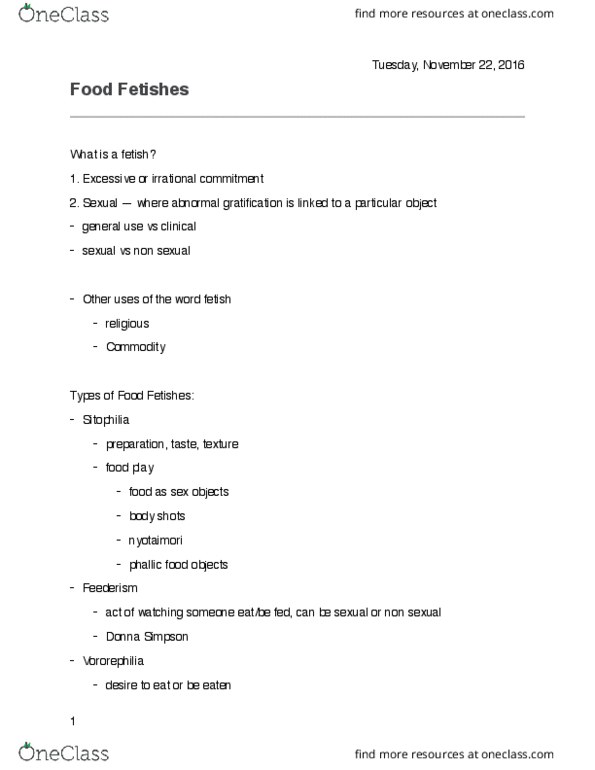 ANTHROP 1AA3 Lecture Notes - Lecture 5: Fat Fetishism, Food Play, Nyotaimori thumbnail