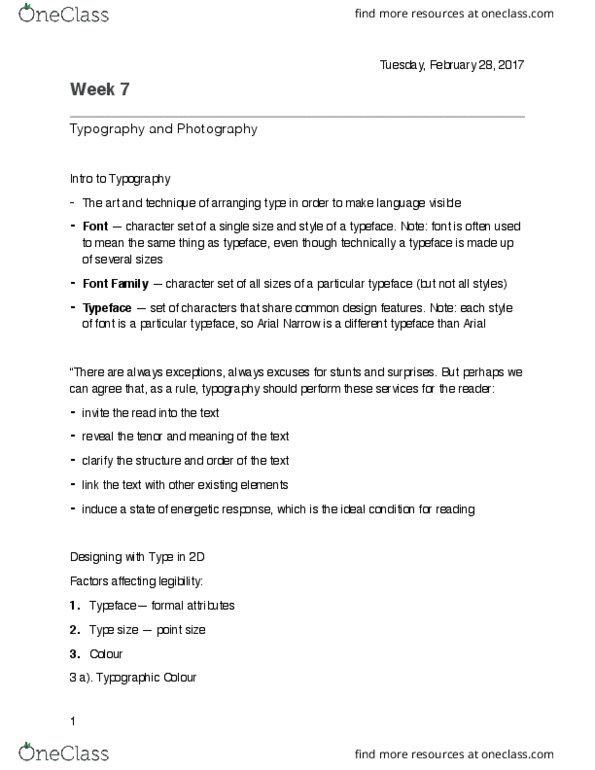 MMEDIA 1A03 Lecture Notes - Lecture 6: Monetary Base, Typography, Typesetting thumbnail