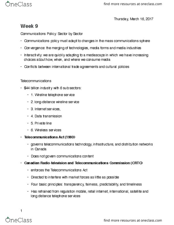 CMST 1A03 Lecture Notes - Lecture 8: Long-Distance Calling, Data Transmission, Technological Convergence thumbnail