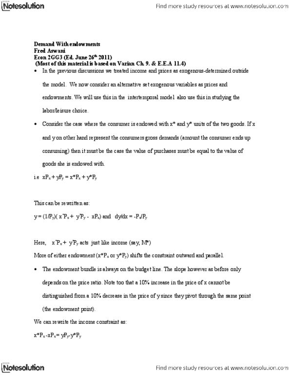 ECON 2GG3 Lecture Notes - Budget Constraint, Normal Good thumbnail