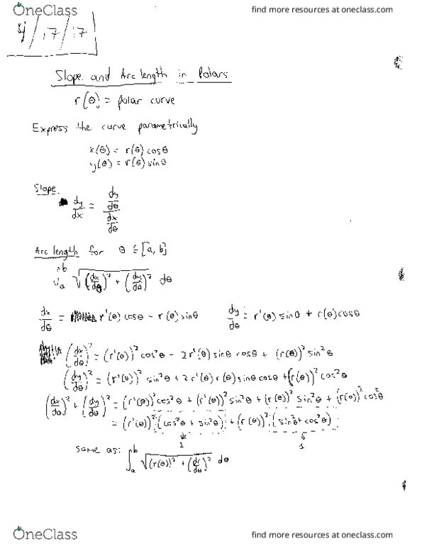 MATH 022 Lecture Notes - Lecture 41: Arc Length thumbnail