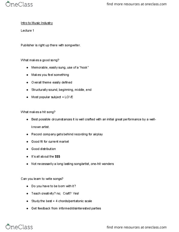 MUSI 1230 Lecture Notes - Lecture 1: List Of Fables Characters thumbnail