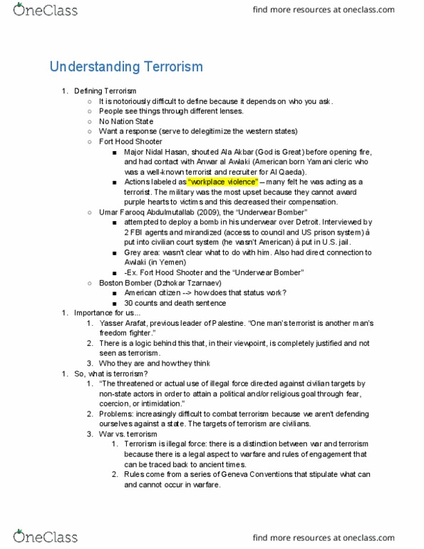 INR 3003 Lecture Notes - Lecture 15: Hague Conventions Of 1899 And 1907, Workplace Violence, Ted Kaczynski thumbnail