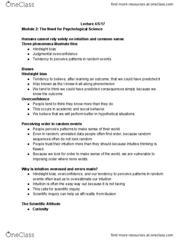 PSYCH 10 Lecture Notes - Lecture 1: Critical Thinking, Scientific Method, Scale-Invariant Feature Transform thumbnail