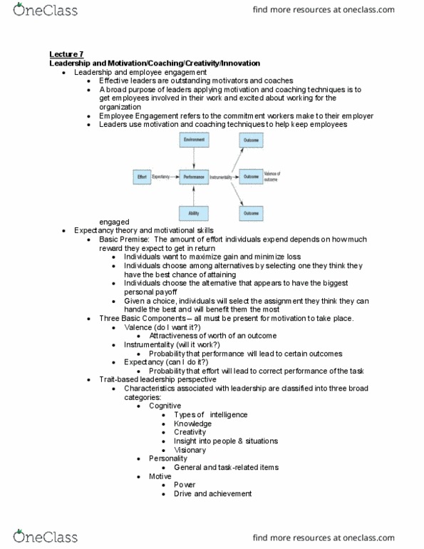 OL224 Lecture Notes - Lecture 7: Reinforcement, Creative Problem-Solving, Transformational Leadership thumbnail