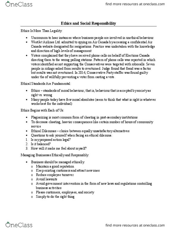 AFM131 Lecture Notes - Lecture 12: Triple Bottom Line, Human Resource Management, Insider Trading thumbnail