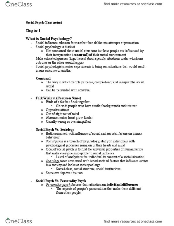 Psychology 2070A/B Chapter Notes - Chapter 1: Social Cognition, Safe Sex, Fundamental Attribution Error thumbnail