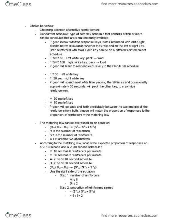 PSYC-281 Lecture Notes - Lecture 10: Matching Law thumbnail