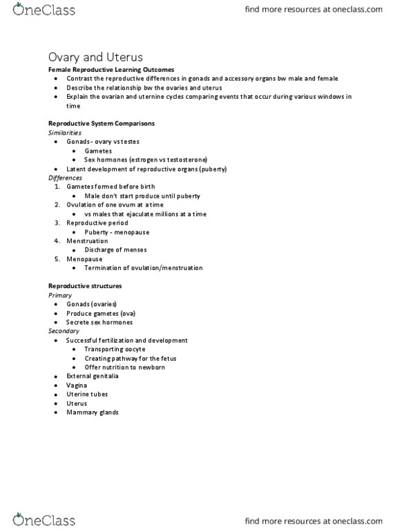 Kinesiology 3222A/B Lecture Notes - Lecture 25: Myometrium, Pap Test, Mucus thumbnail