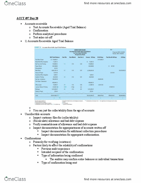 ACCT 497 Lecture Notes - Lecture 20: Financial Statement, Accounts Receivable thumbnail