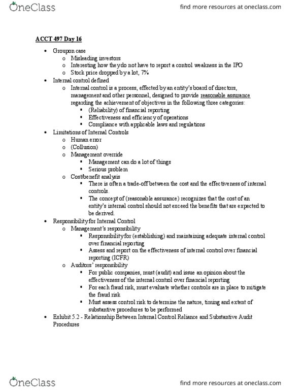 ACCT 497 Lecture Notes - Lecture 16: Information System, Human Resources, Internal Control thumbnail