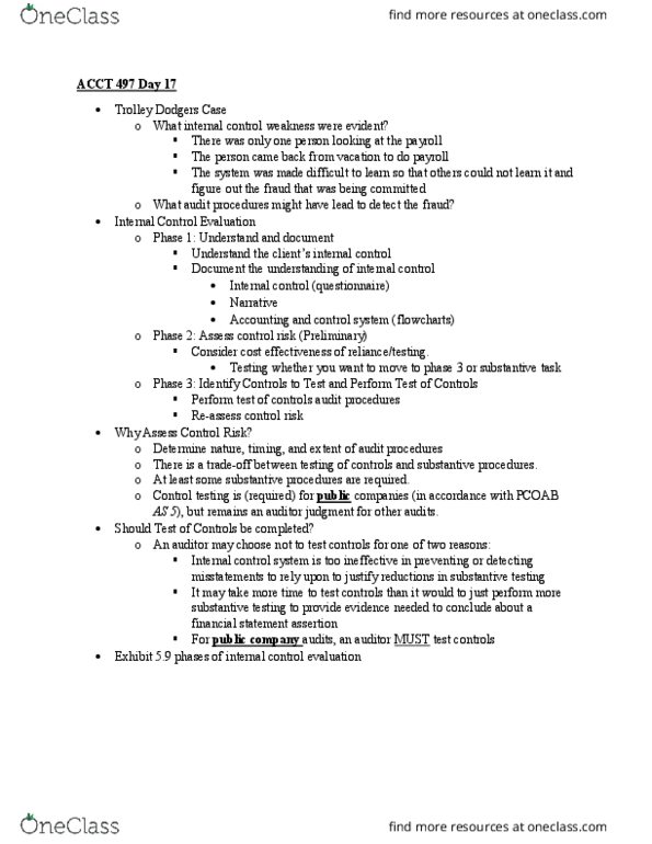 ACCT 497 Lecture Notes - Lecture 17: Audit Risk, Internal Control, Financial Statement thumbnail