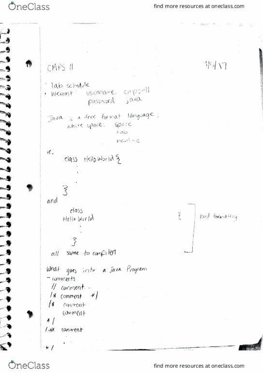 CSE 11 Lecture Notes - Lecture 1: Asteroid Family, Increment And Decrement Operators, Egg Cell thumbnail