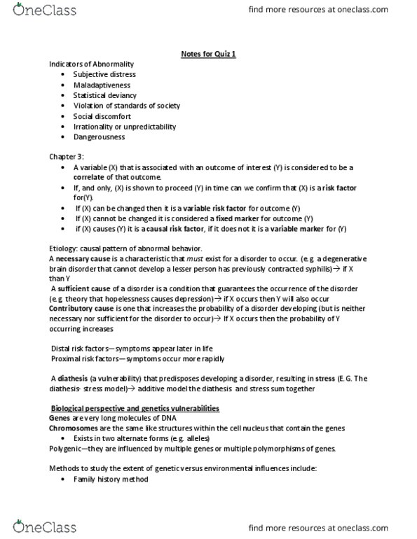 PSY 309 Chapter Notes - Chapter 1-6: Neurological Examination, Measuring Instrument, Abnormal Psychology thumbnail