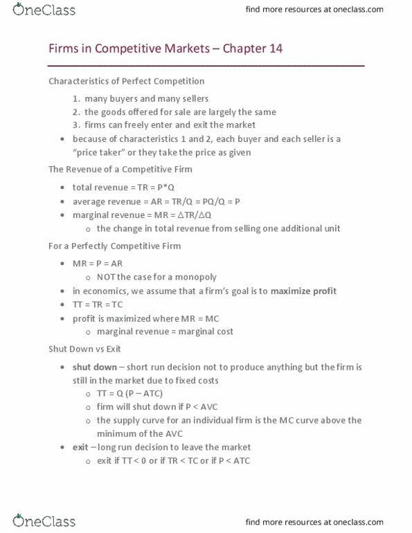 ECON 102 Lecture Notes - Lecture 11: Sunk Costs, Marginal Revenue, Market Power thumbnail