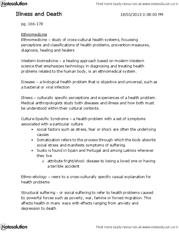 ANTHROP 1AA3 Chapter Notes -Ethnomedicine, Biomedicine, Herbalism thumbnail