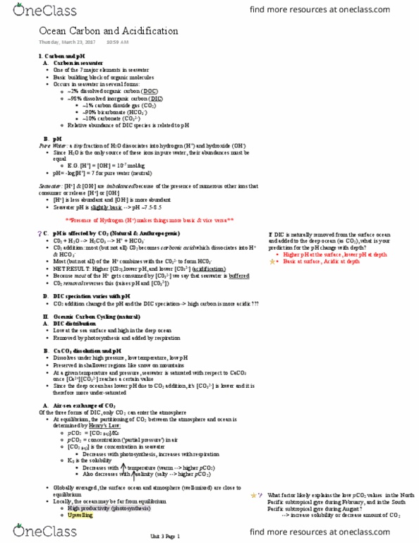 GEOL 3070 Lecture Notes - Lecture 22: Upwelling, Ocean Gyre, Aragonite thumbnail