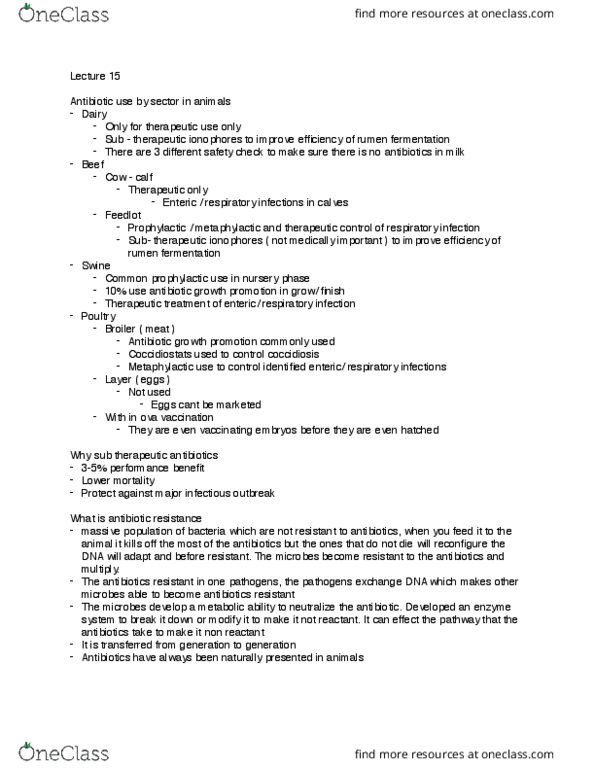 AGRC 112 Lecture Notes - Lecture 15: Biome, Ionophore, Antimicrobial Resistance thumbnail