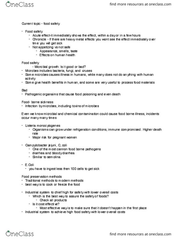 AGRC 112 Lecture Notes - Lecture 1: Campylobacter Jejuni, Listeria Monocytogenes, Semolina thumbnail