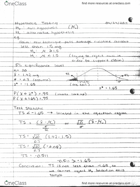 STAT 1100Q Lecture Notes - Lecture 18: Test Statistic thumbnail