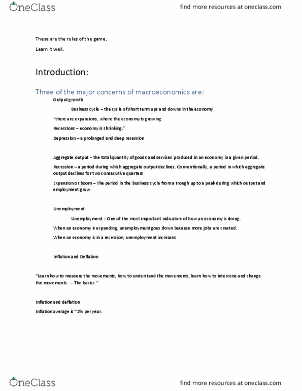 ECON 104 Lecture Notes - Lecture 2: Business Cycle, Macroeconomics thumbnail