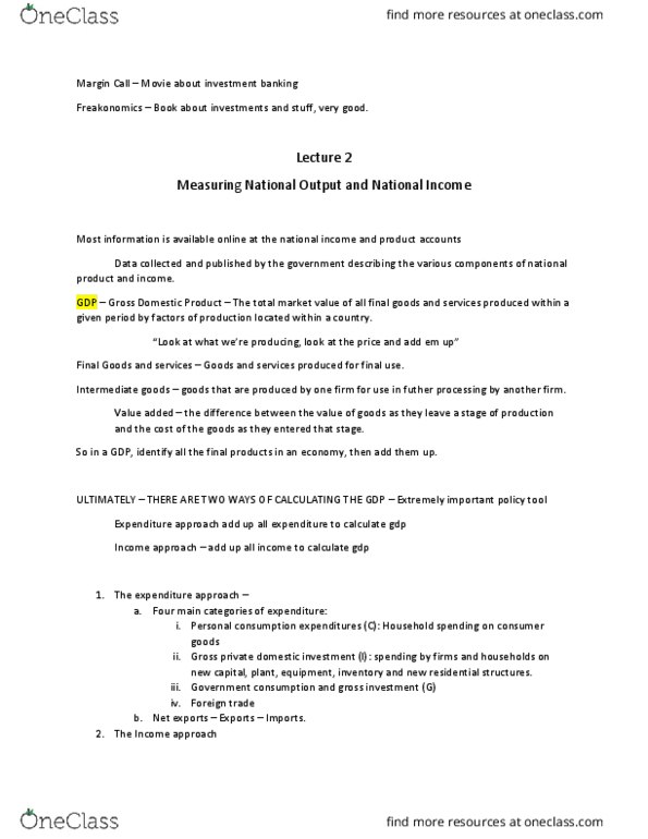 ECON 104 Lecture Notes - Lecture 3: Income Approach, Investment Banking thumbnail