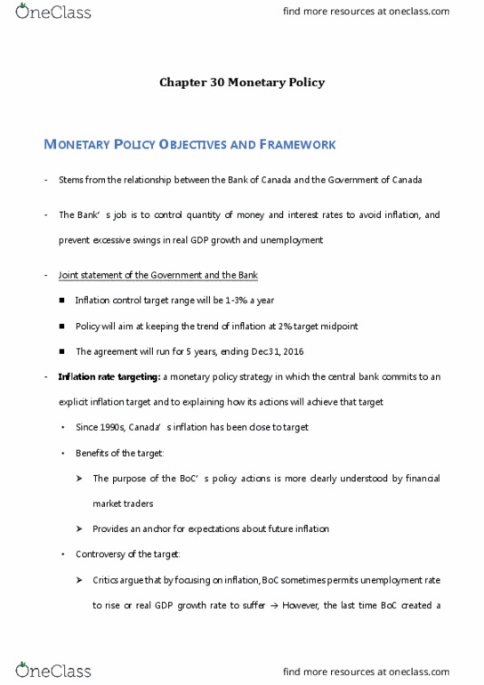 Economics 1022A/B Chapter Notes - Chapter 30: Canadian Dollar, Deflation, Aggregate Demand thumbnail