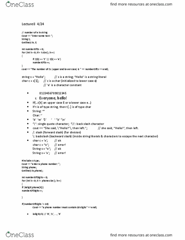 COM SCI 31 Lecture Notes - Lecture 8: Function Prototype, String Literal thumbnail