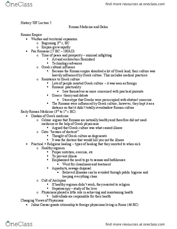 HISTORY 70F Lecture Notes - Lecture 5: Andreas Vesalius, Theriac, Haruspex thumbnail